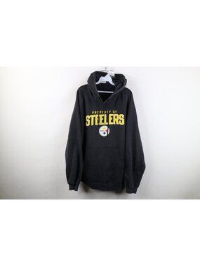 Vtg Reebok Mens Large Spell Out Pittsburgh Steelers Football Hoodie Sweatshirt